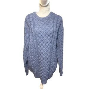 Vintage L.L Bean Fisherman Cable Knit 100% Wool Sweater XL Made in Ireland Aran